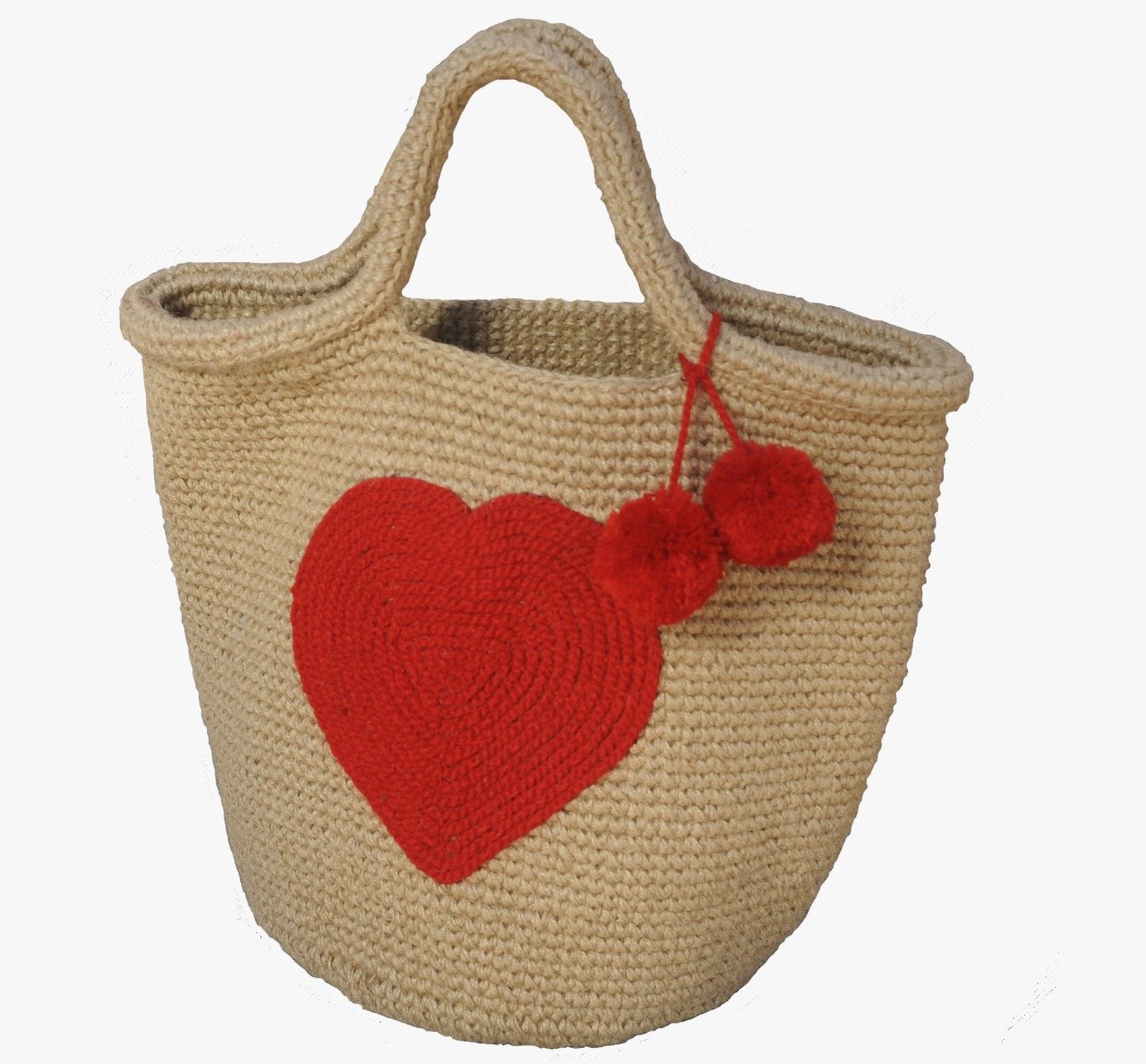 Panier tressé aux pompons rouges
