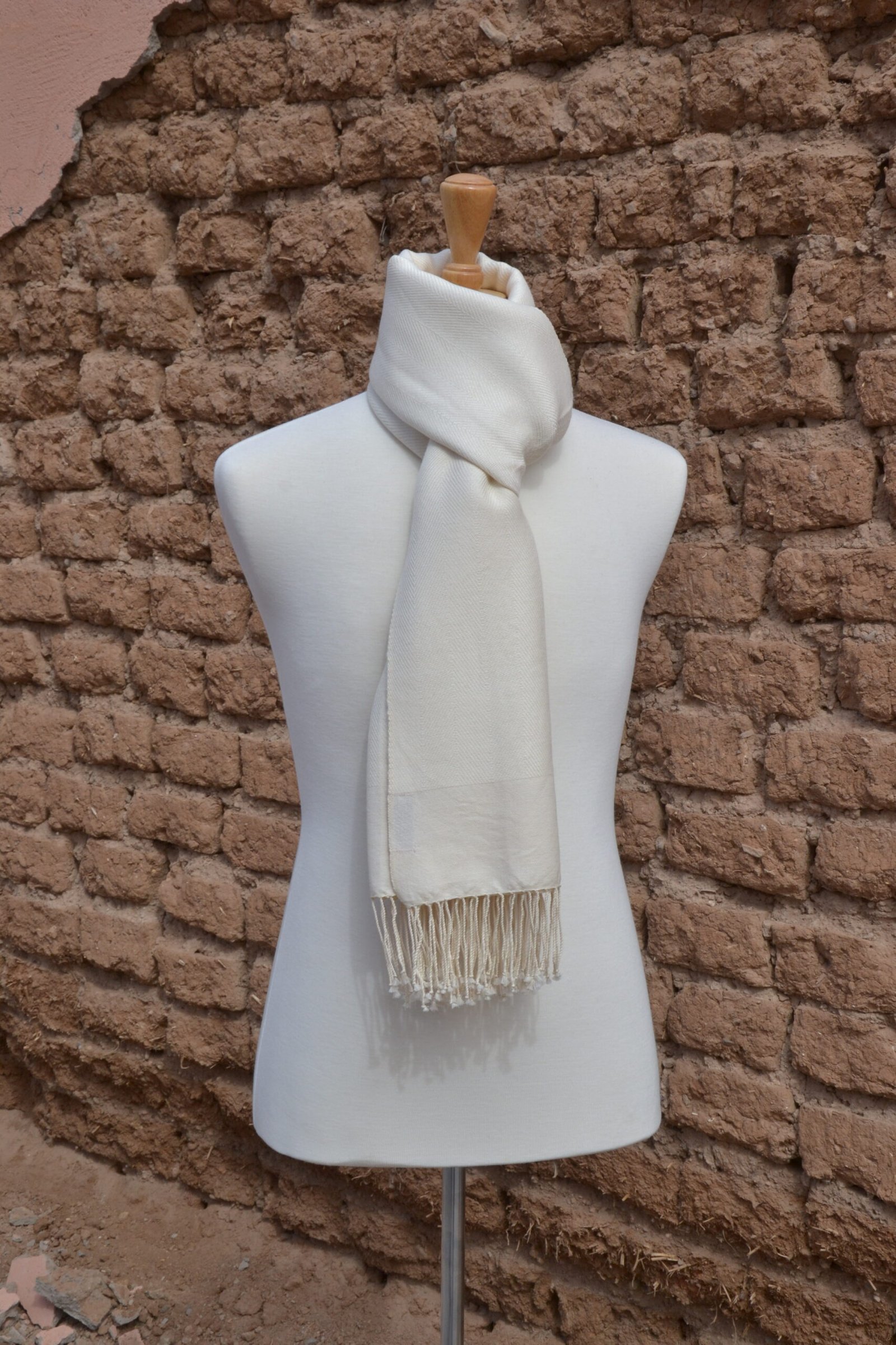Handwoven Wool Scarf – Brown & Beige - Image 6