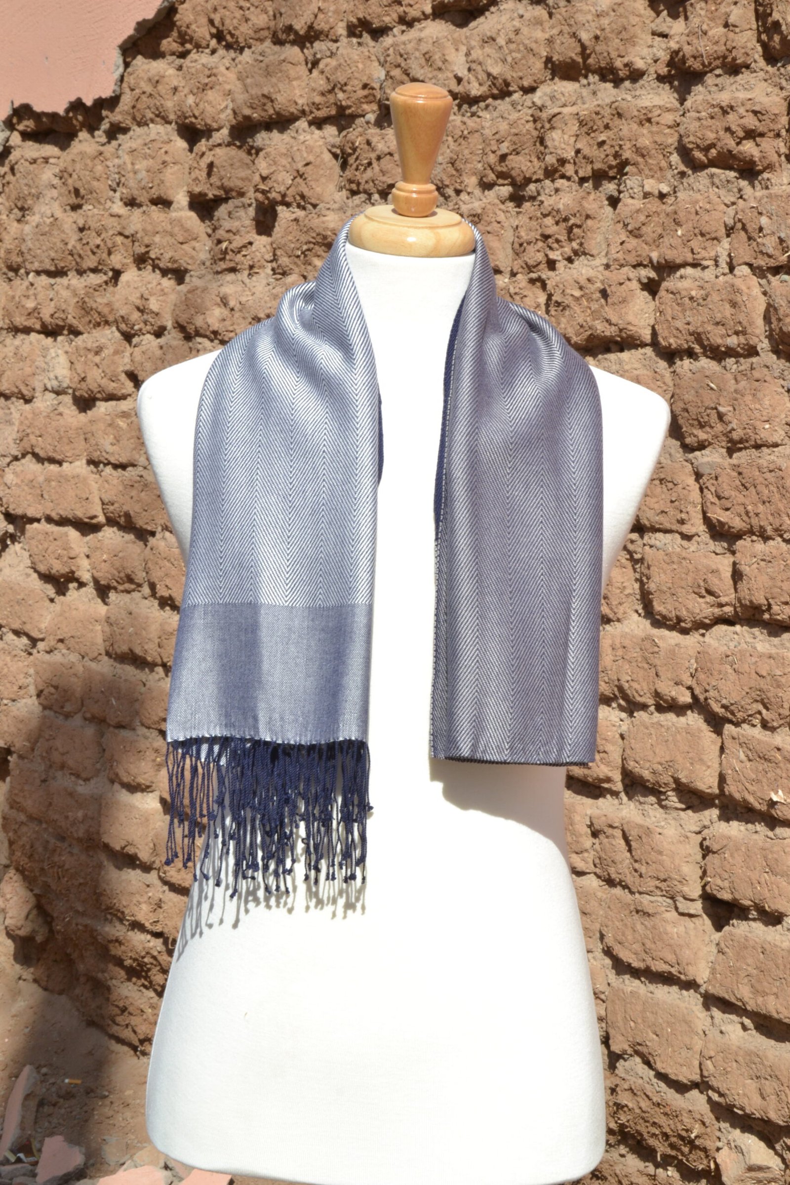 Handwoven Wool Scarf – Brown & Beige - Image 3
