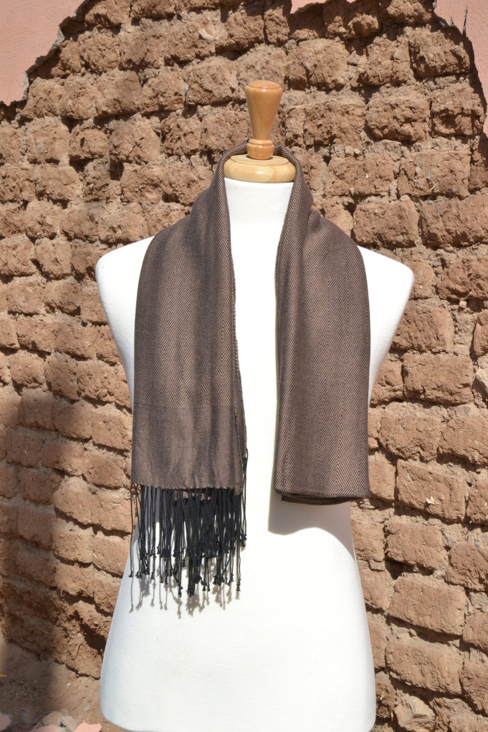 Handwoven Wool Scarf – Brown & Beige - Image 2