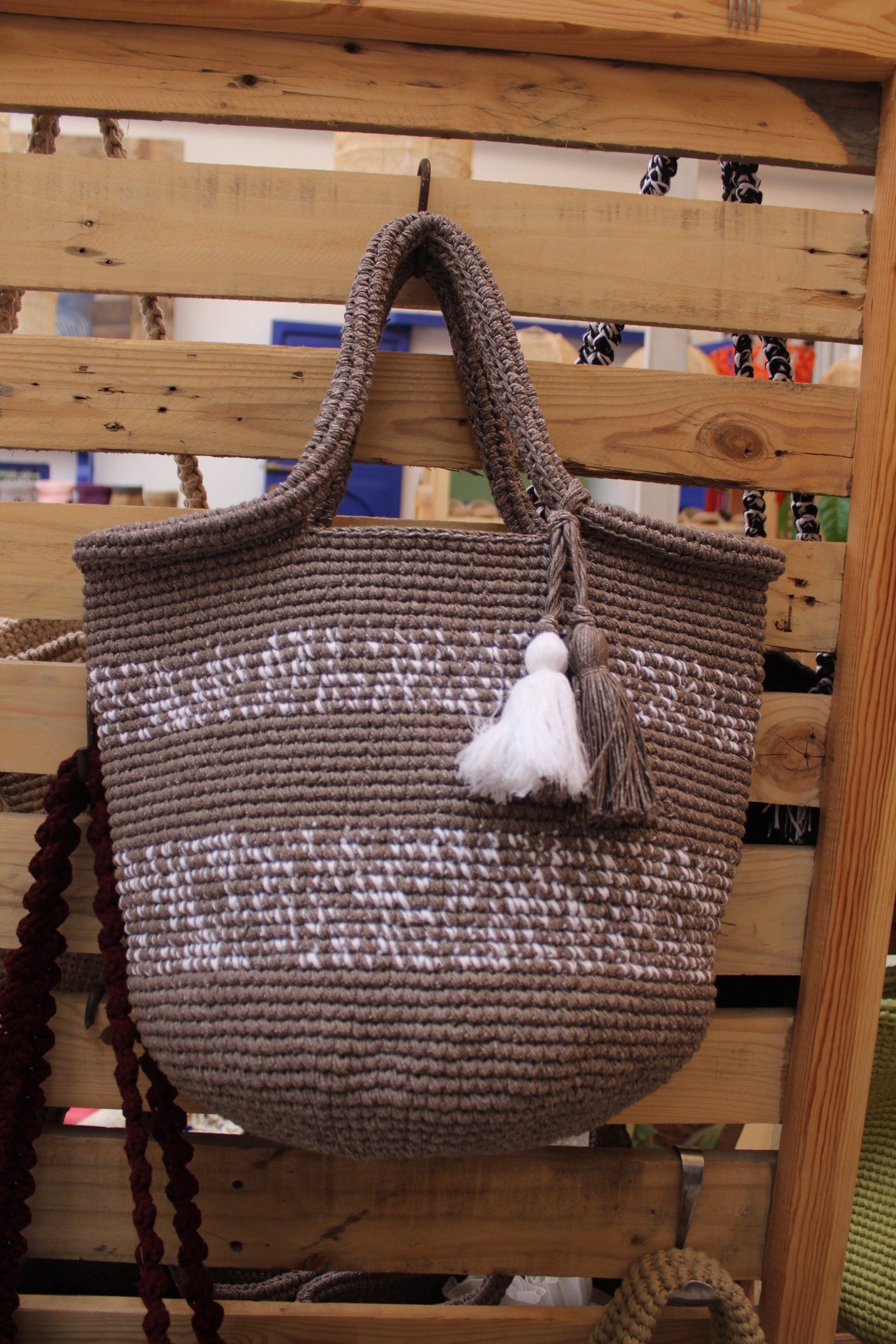 Bohemian Crochet Tote Bag with Tassel Details - Image 17