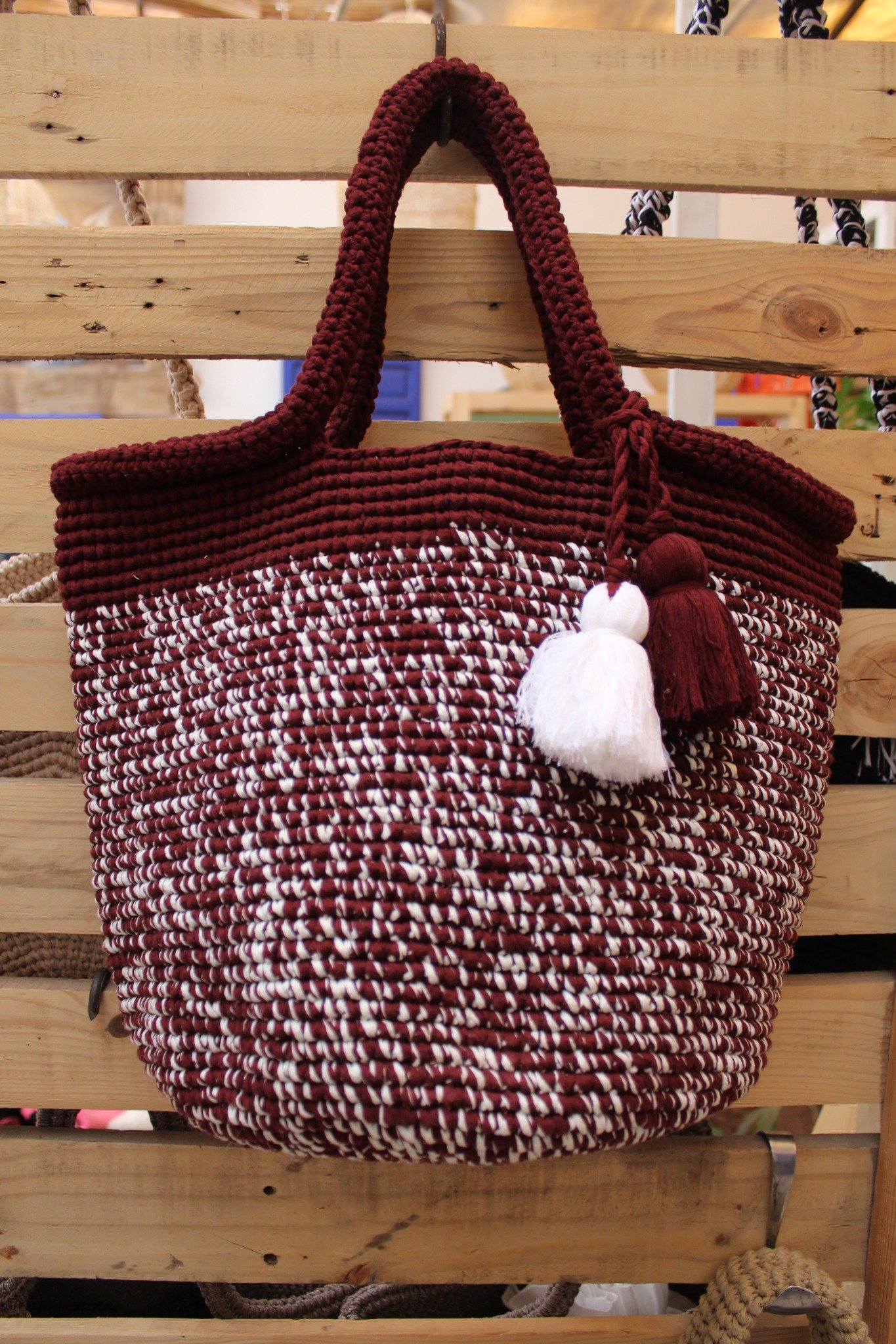 Bohemian Crochet Tote Bag with Tassel Details - Image 16